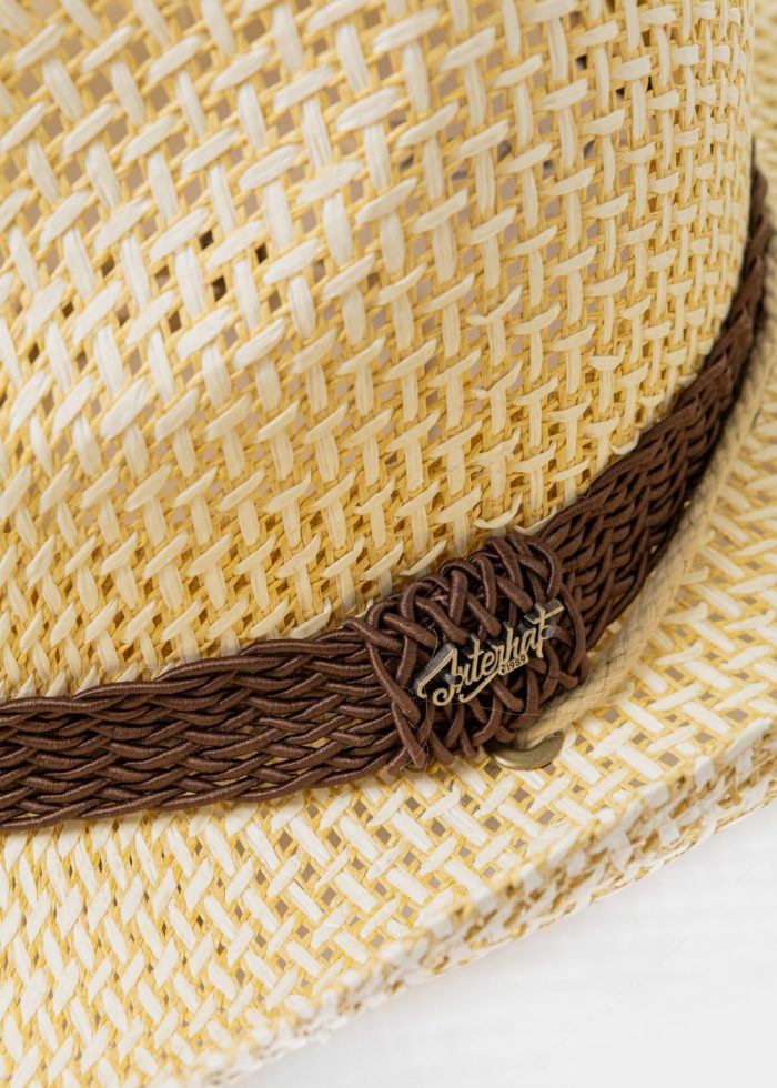 Ecru Cowboy Style Hat w/ Brown Braided Hatband - Image 4