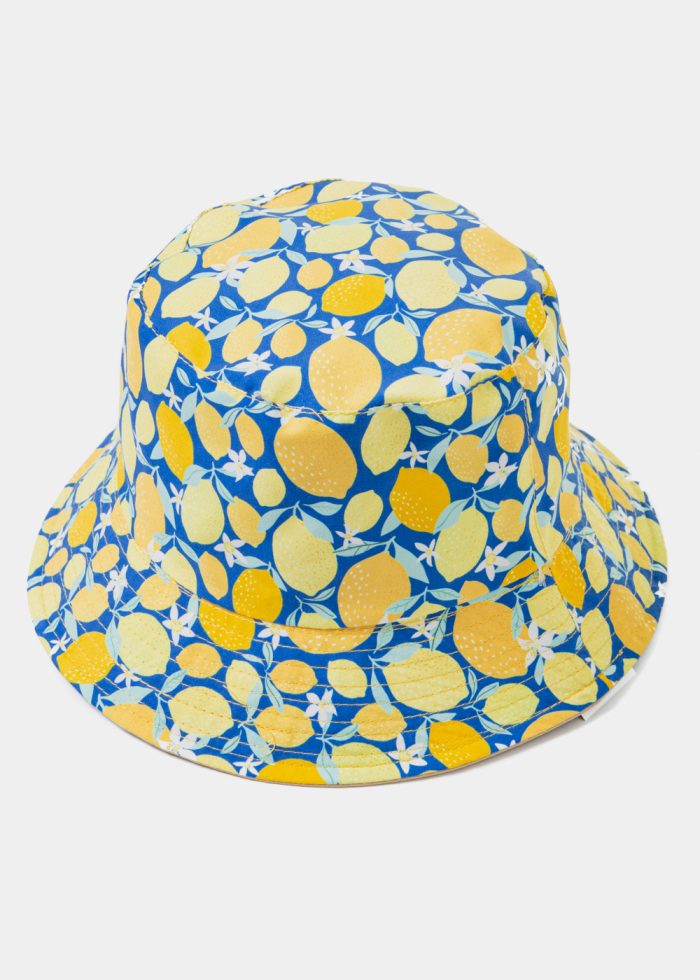 Double-Faced Bucket Hat Lemons Pattern & Beige - Image 3
