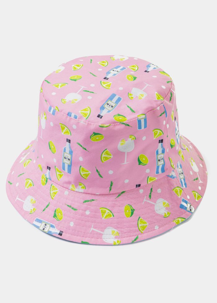 Double-Faced Bucket Hat Drinks Pattern & Light Blue - Image 3