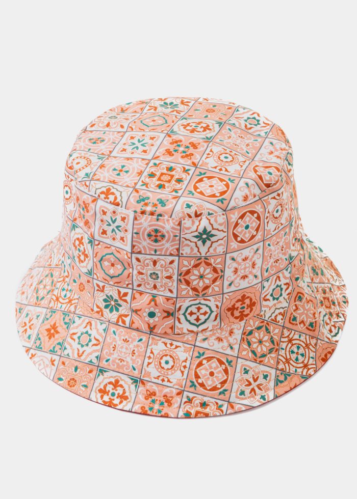 Double-Faced Bucket Hat Tiles Pattern & Red - Image 3