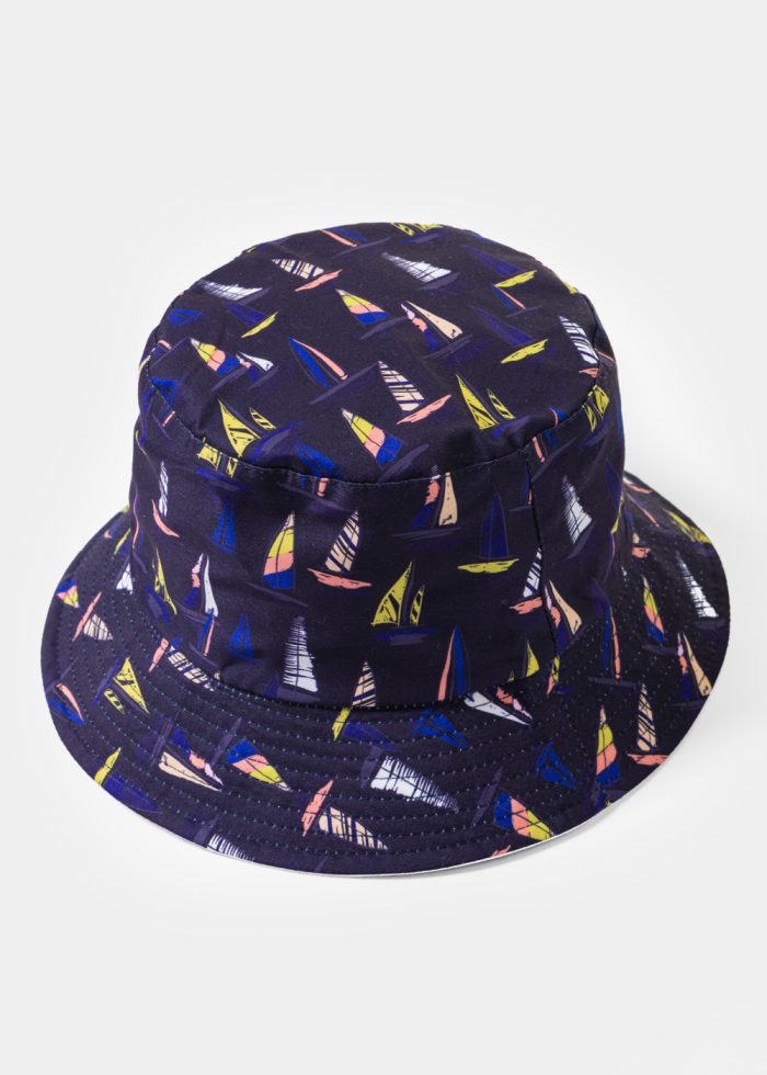 Double-Faced Bucket Hat Boats Pattern & White - Image 3