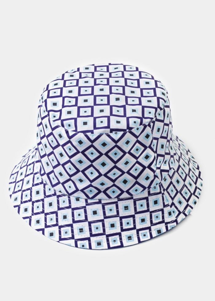 Double-Faced Bucket Hat Squares Pattern & Blue - Image 3