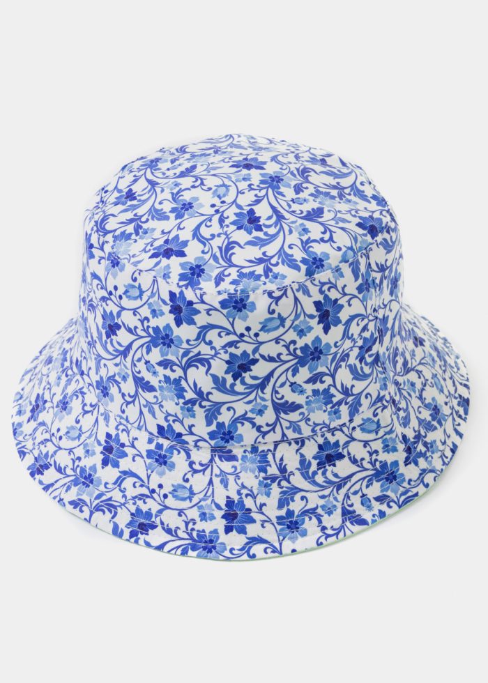 Double-Faced Bucket Hat Blue Flowers Pattern & Mint - Image 3