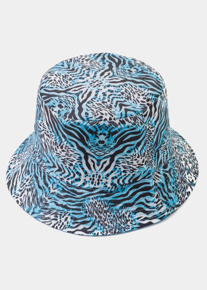 Double-Faced Bucket Hat Blue Tiger Pattern & Blue - Image 3