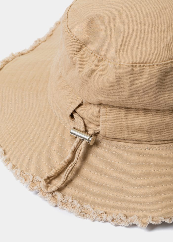 Beige Cotton Bucket Hat - Image 3