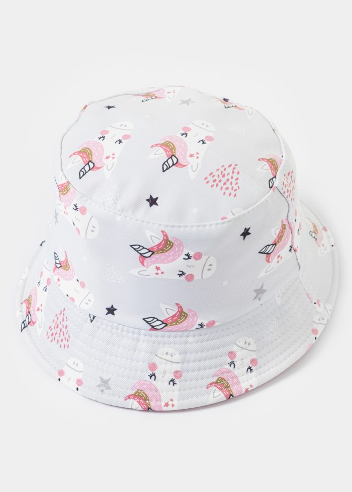 Kids Double-Faced Bucket Hat Unicorns Pattern & Baby Pink - Image 3