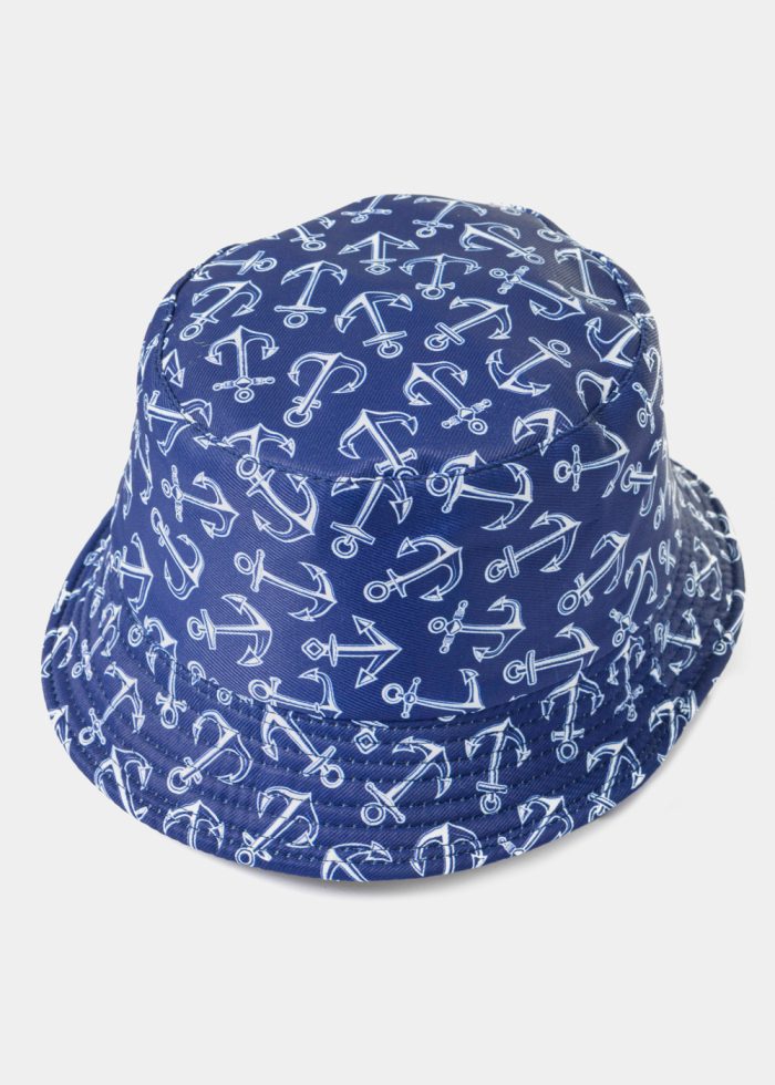 Kids Double-Faced Bucket Hat Anchor Pattern & Beige - Image 3