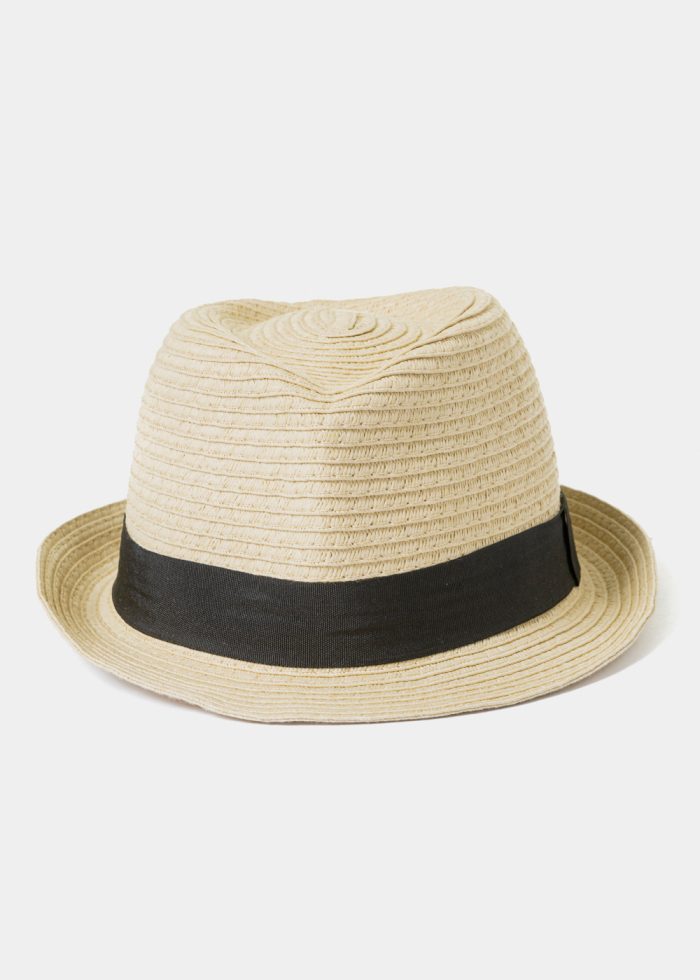 Beige Kids Straw Fedora Hat - Image 2