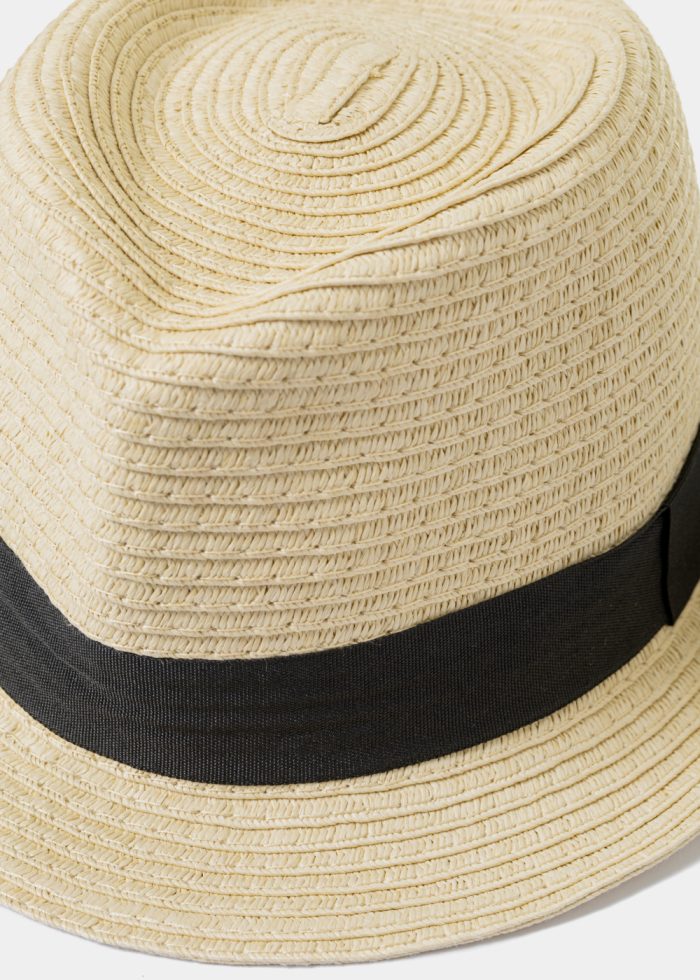 Beige Kids Straw Fedora Hat - Image 3