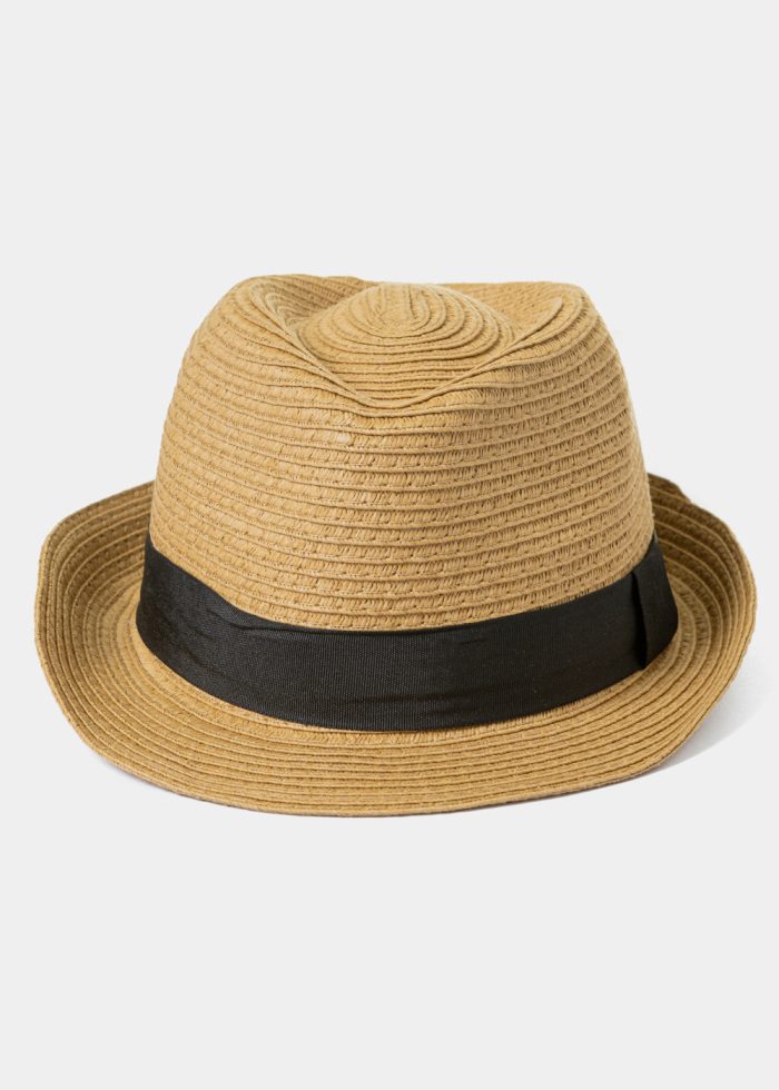 Brown Kids Straw Fedora Hat - Image 2