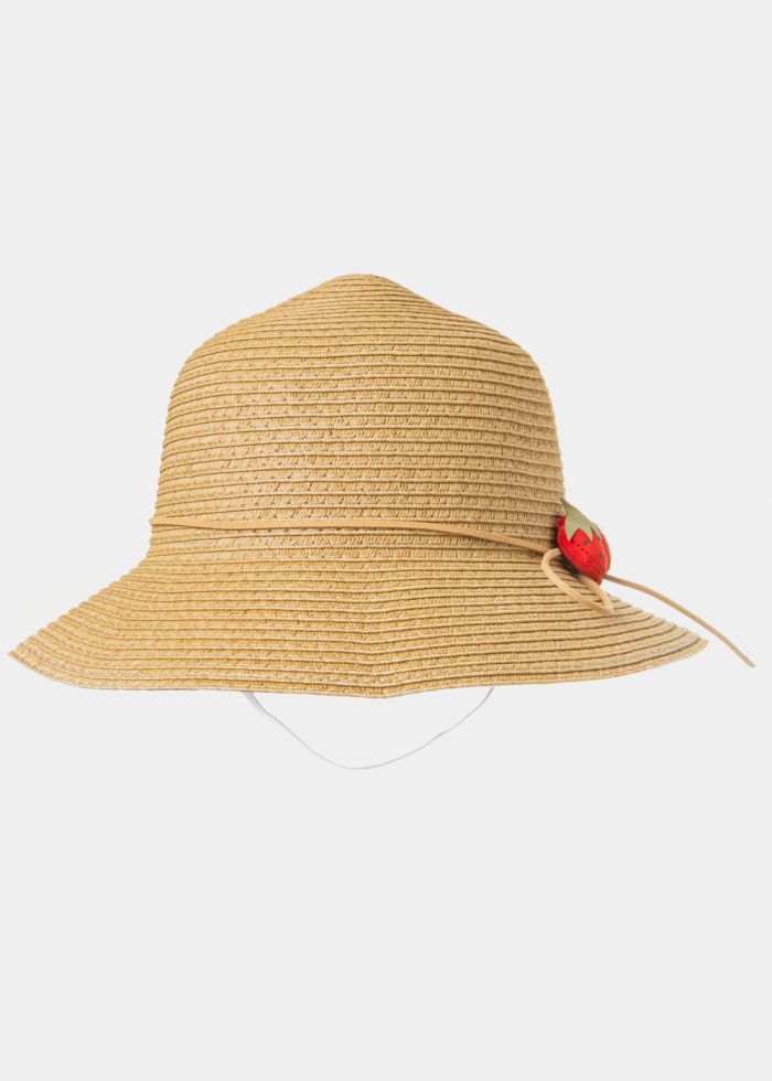 Brown Kids Straw Hat w/ Strawberries - Image 3