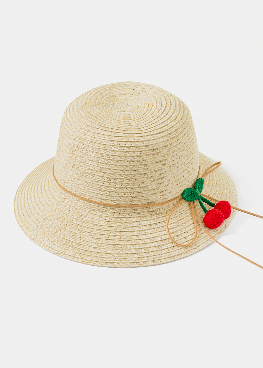 Beige Kids Straw Hat w/ Cherries Beige Kids Straw Hat w/ Cherries - Image 1