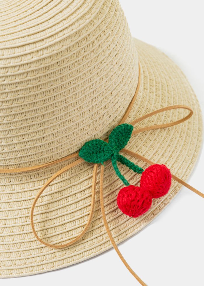 Beige Kids Straw Hat w/ Cherries - Image 2