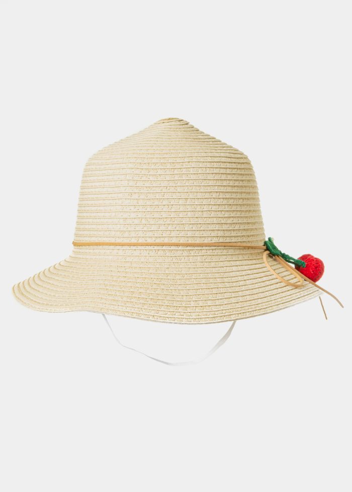 Beige Kids Straw Hat w/ Cherries - Image 3