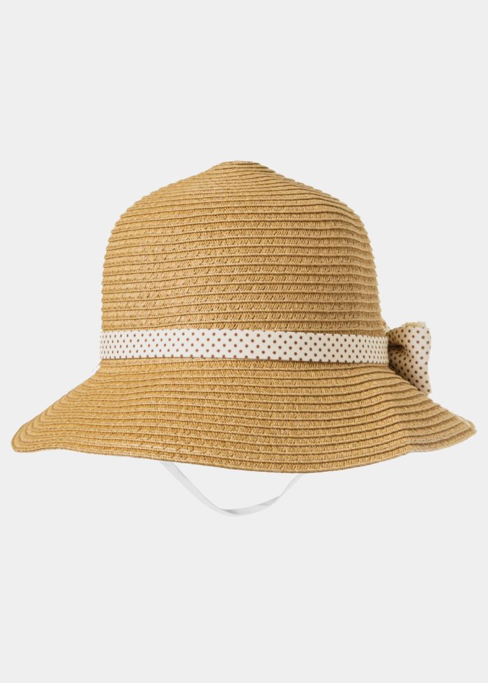 Brown Kids Straw Hat w/ Ecru Bow - Image 3
