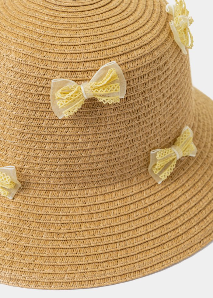 Brown Kids Straw Hat w/ Yellow Bows - Image 2
