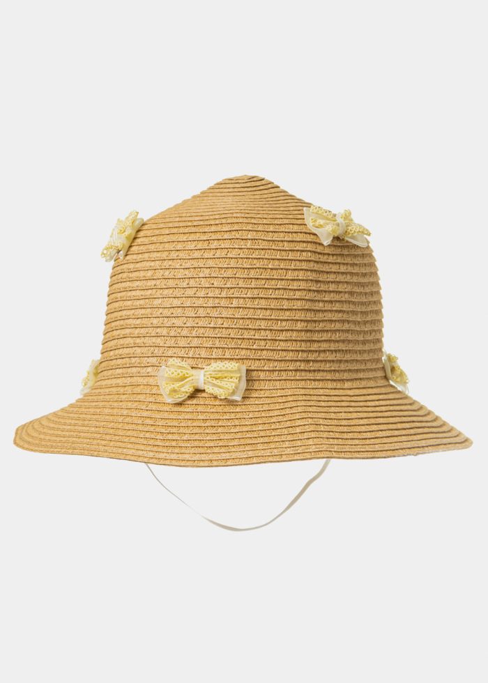 Brown Kids Straw Hat w/ Yellow Bows - Image 3