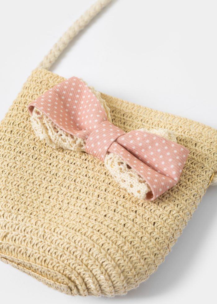 Beige Kids Bag w/ Pink Bow - Image 2