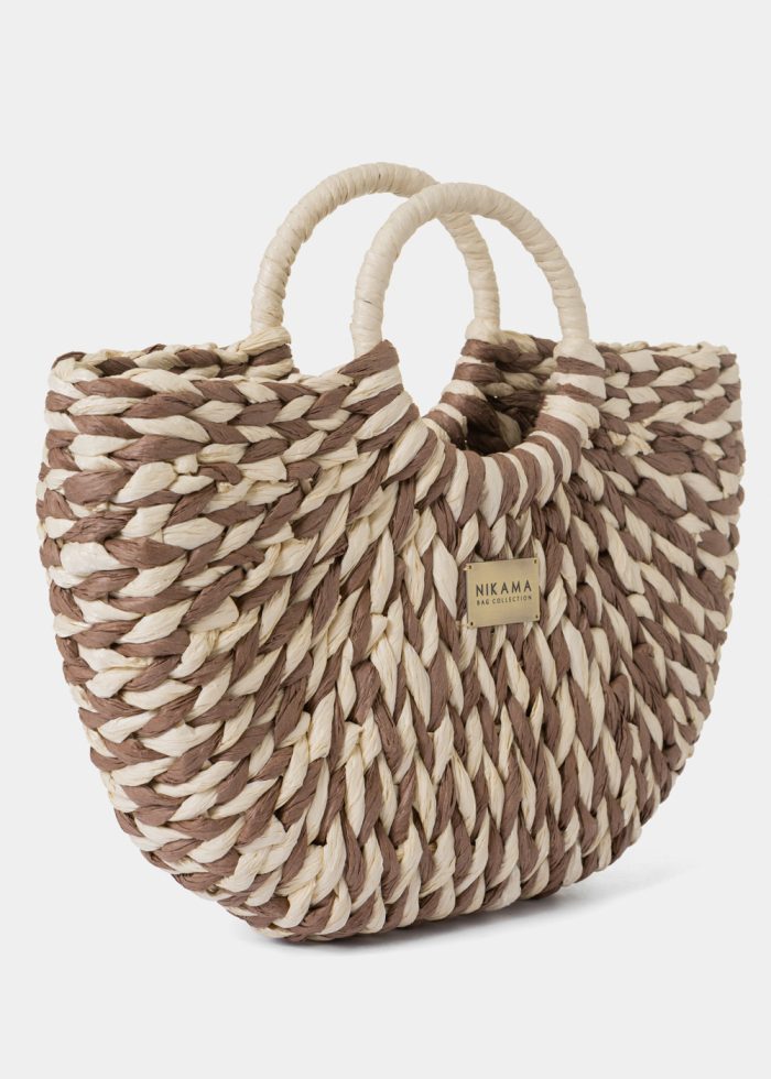 Brown & Ecru Midi Knitted Bag - Image 2