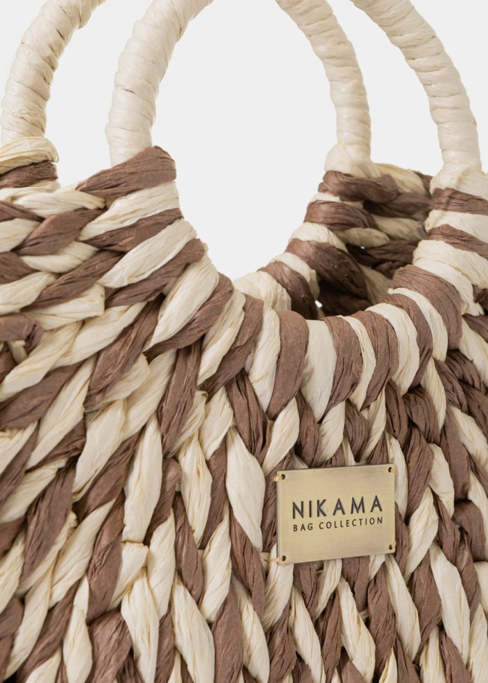 Brown & Ecru Midi Knitted Bag - Image 3