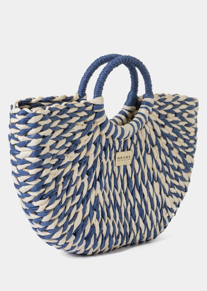 Navy Blue & Ecru Knitted Bag - Image 2