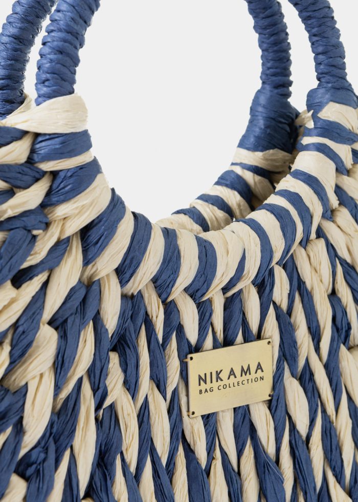 Navy Blue & Ecru Knitted Bag - Image 3