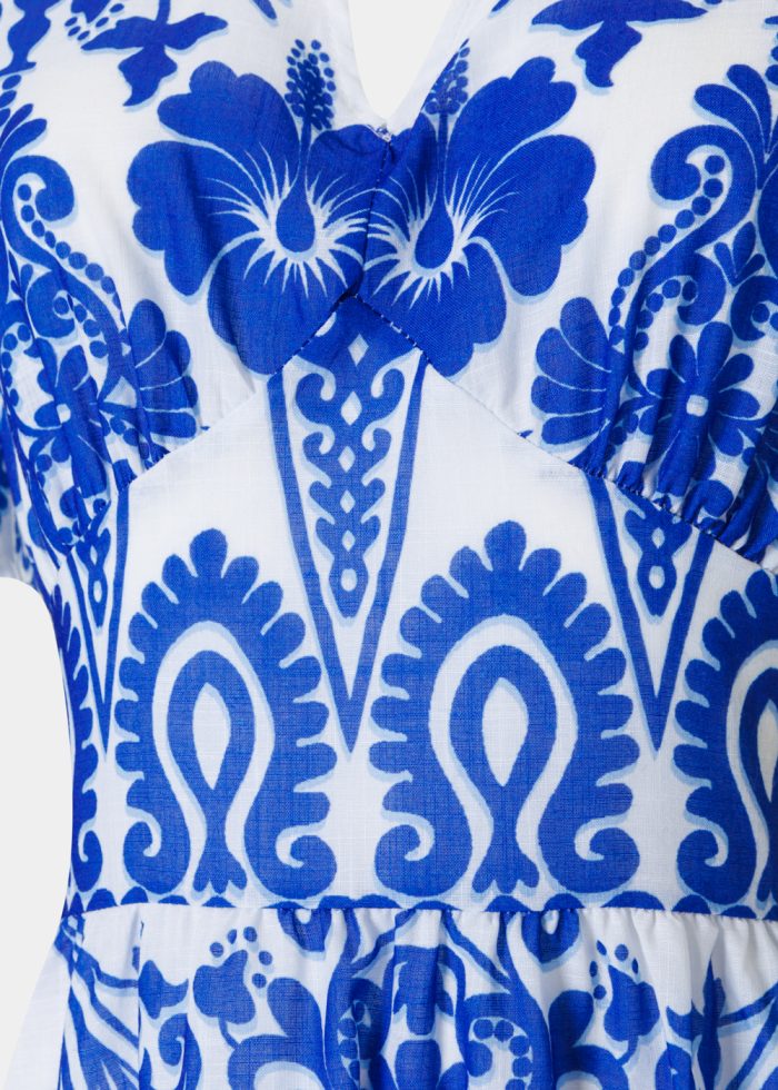 Blue Maxi Dress w/ Hibiscus Pattern - Image 3