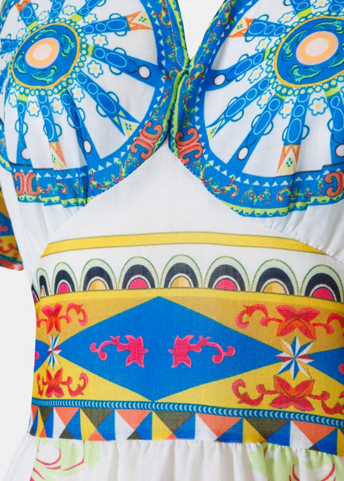 Colorful Maxi Dress w/ Blue Wheels Design - Image 3