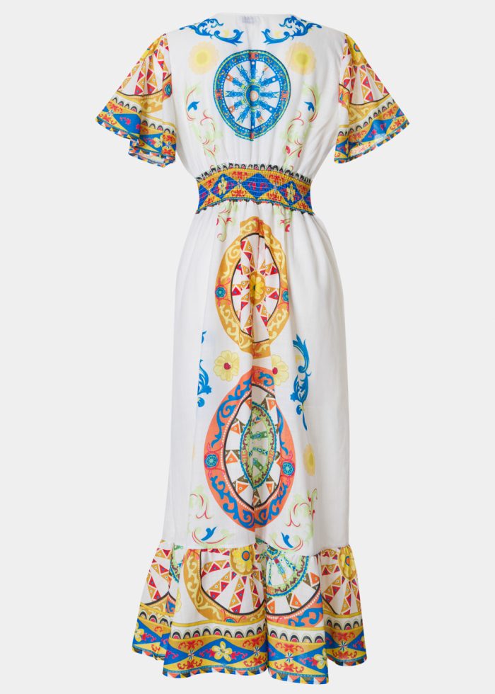 Colorful Maxi Dress w/ Blue Wheels Design - Image 2