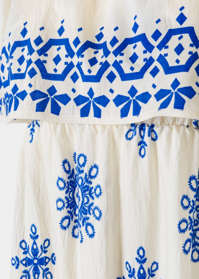 Ecru Maxi Dress w/ Blue Flowers - Image 3