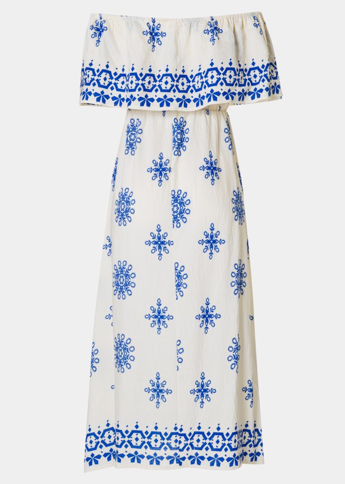 Ecru Maxi Dress w/ Blue Flowers - Image 2