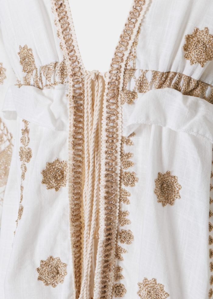 White & Gold Kimono w/ Embroidered Details - Image 4