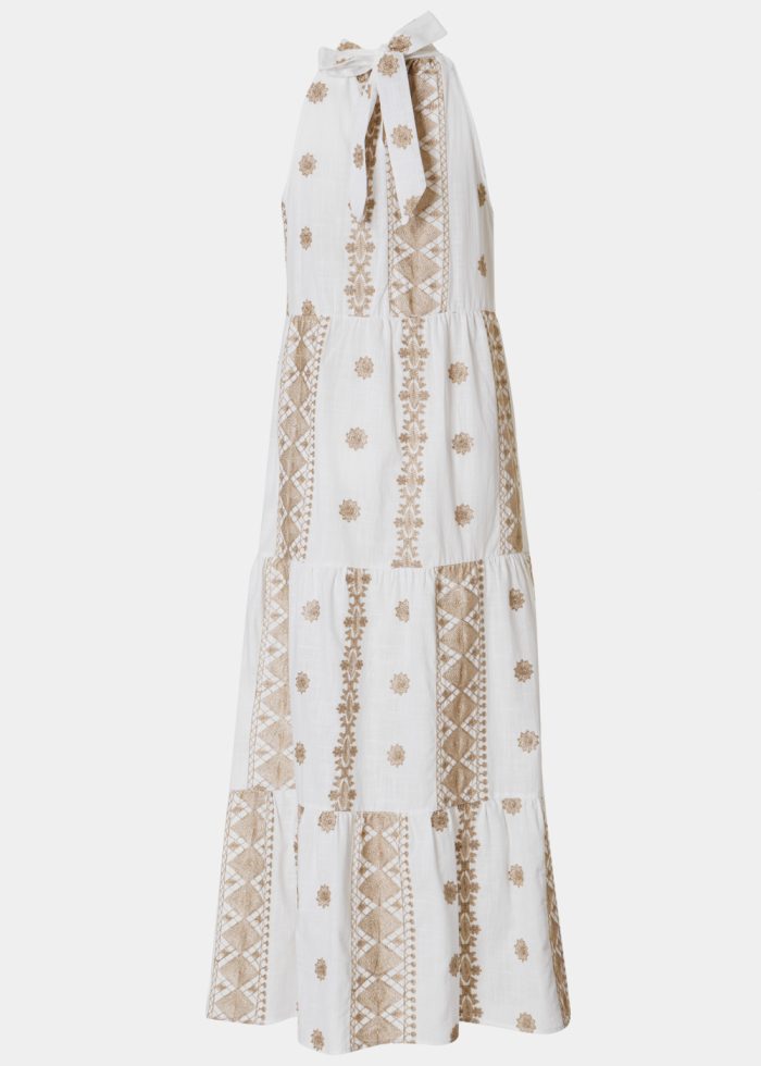 White & Gold Halter Neck Maxi Dress - Image 2