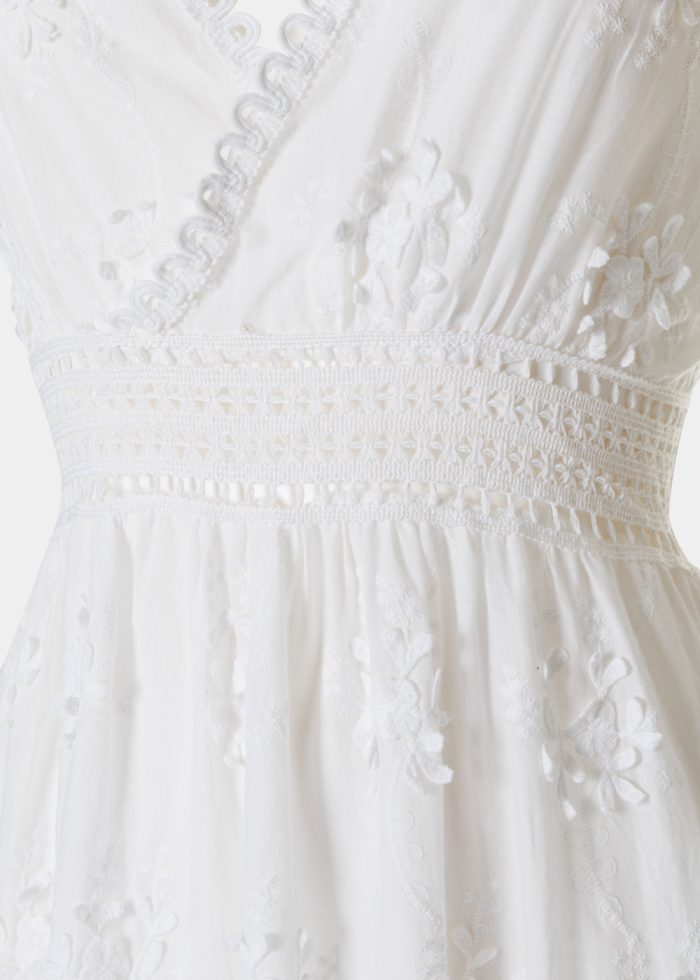 White Maxi Dress w/ Embroidered Flowers - Image 3