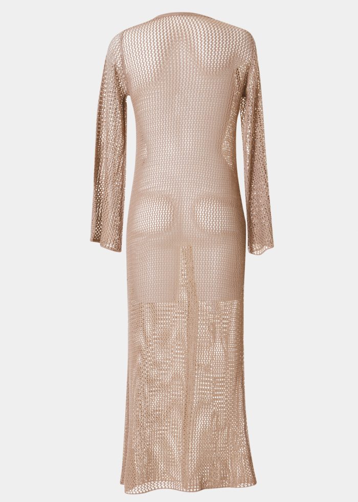 Brown Long Sleeved Knitted Beachwear - Image 3