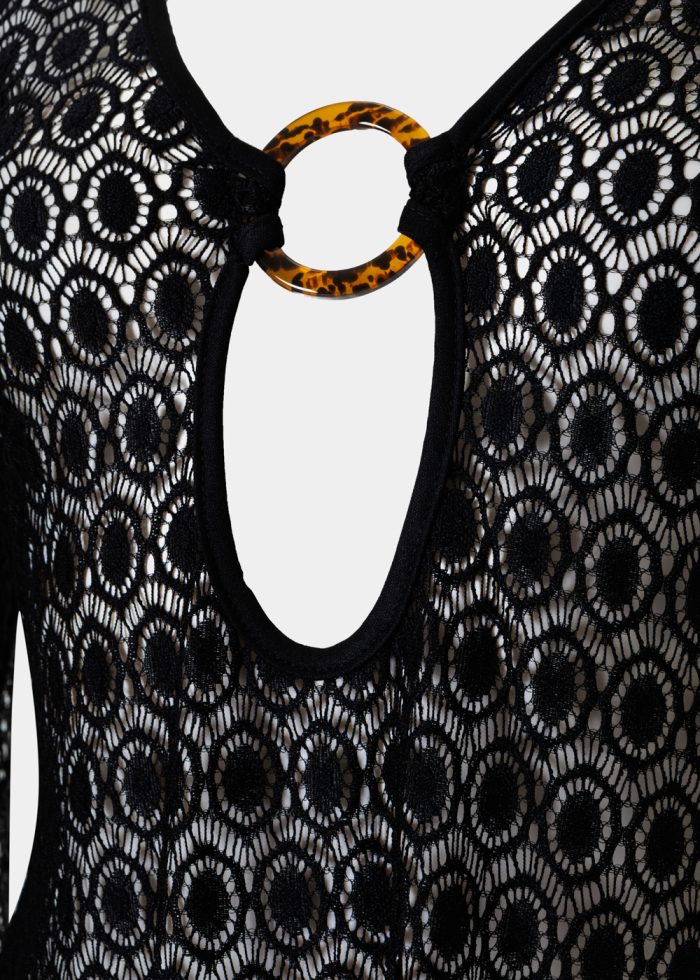 Mini Black Knitted Beachwear w/ Ring Detail - Image 2