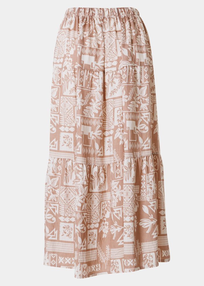 Beige Maxi Skirt w/ Leaves Pattern - Image 2