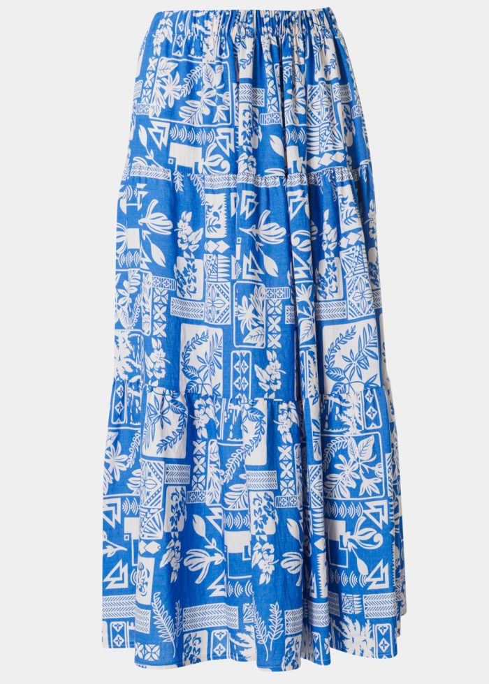 Blue Maxi Skirt w/ Leaves Pattern - Image 2