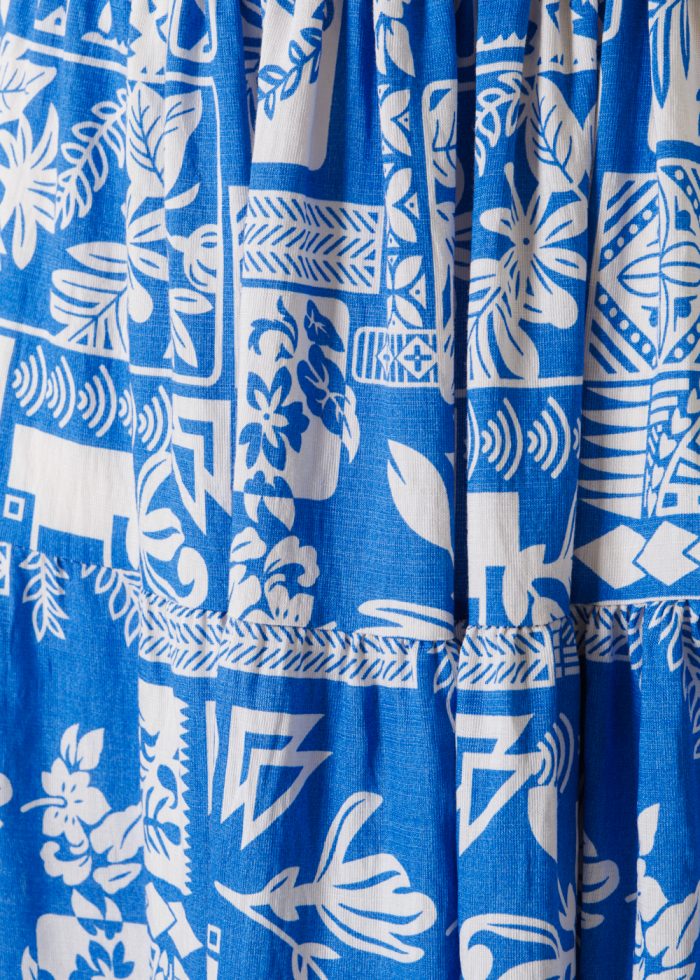 Blue Maxi Skirt w/ Leaves Pattern - Image 3