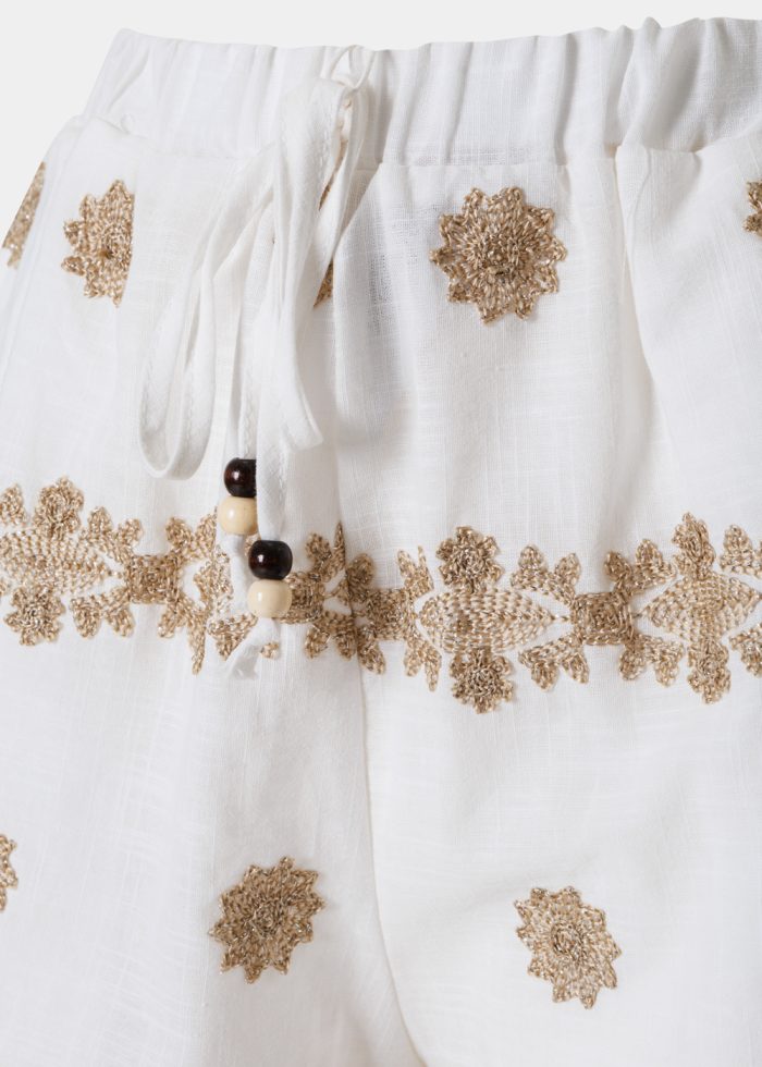 White & Gold Shorts w/ Emproidered Details - Image 3