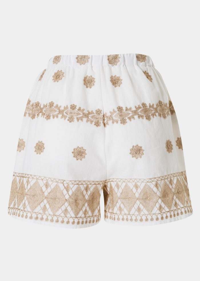 White & Gold Shorts w/ Emproidered Details - Image 2