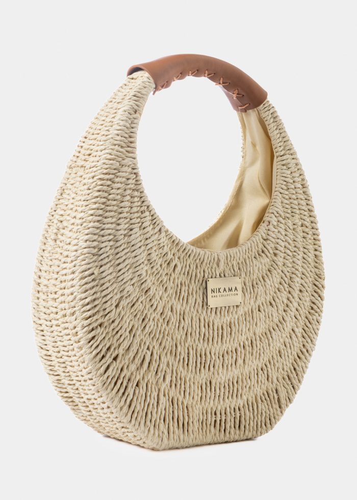 Oval Knitted Bag w/ Brown Leatherette Handle - Image 2