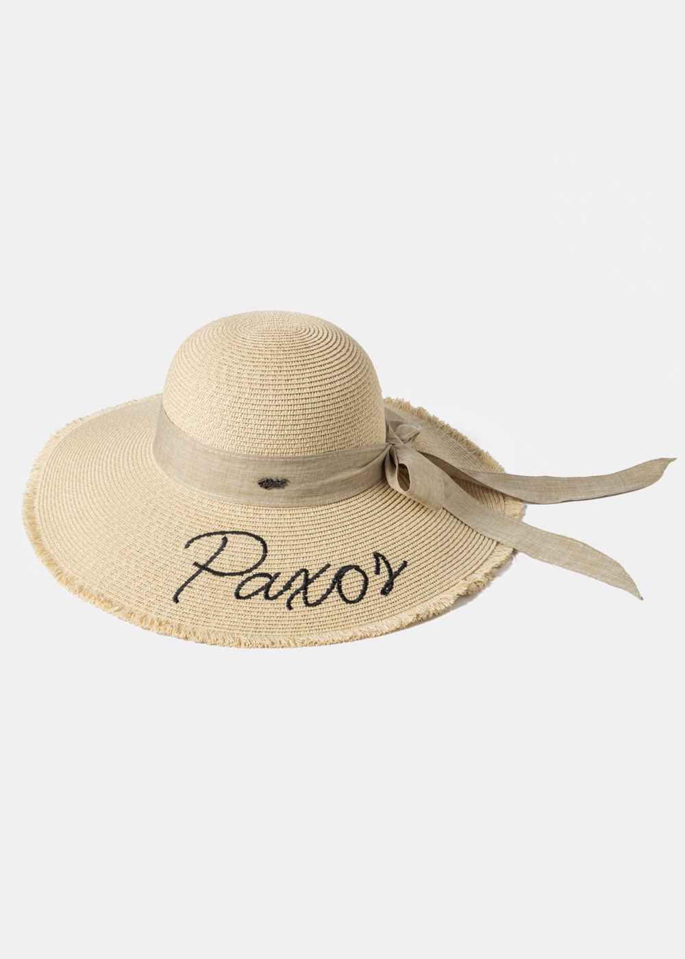 Beige "Paxos" Straw Hat w/ Beige Ribbon Beige "Paxos" Straw Hat w/ Beige Ribbon - Image 1