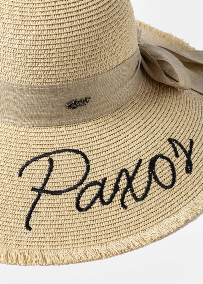 Beige "Paxos" Straw Hat w/ Beige Ribbon - Image 3