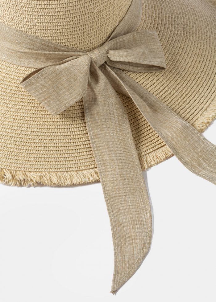 Beige "Paxos" Straw Hat w/ Beige Ribbon - Image 4