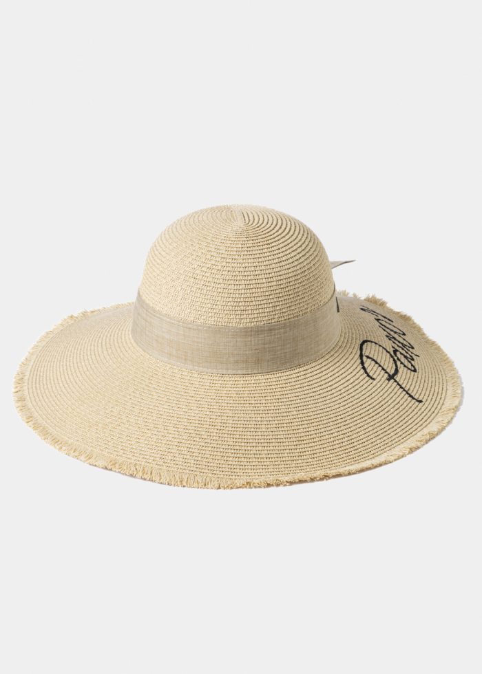 Beige "Paxos" Straw Hat w/ Beige Ribbon - Image 2