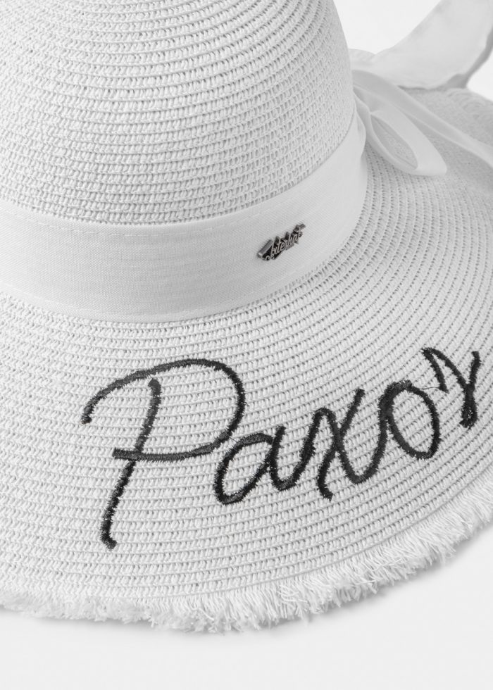 White "Paxos" Straw Hat w/ White Ribbon - Image 3