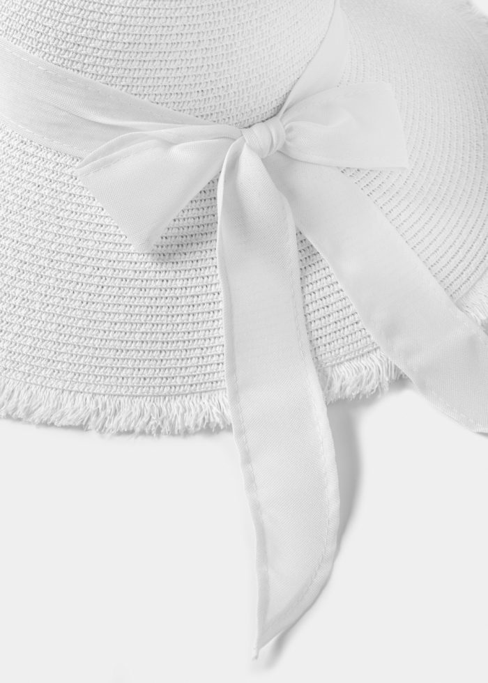 White "Paxos" Straw Hat w/ White Ribbon - Image 4
