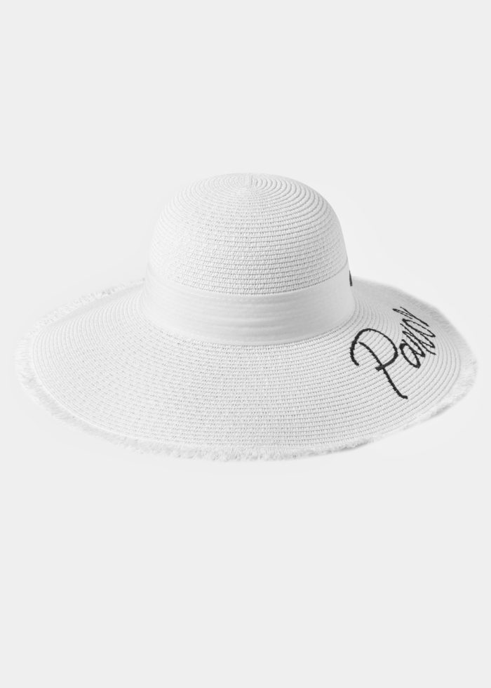 White "Paxos" Straw Hat w/ White Ribbon - Image 2