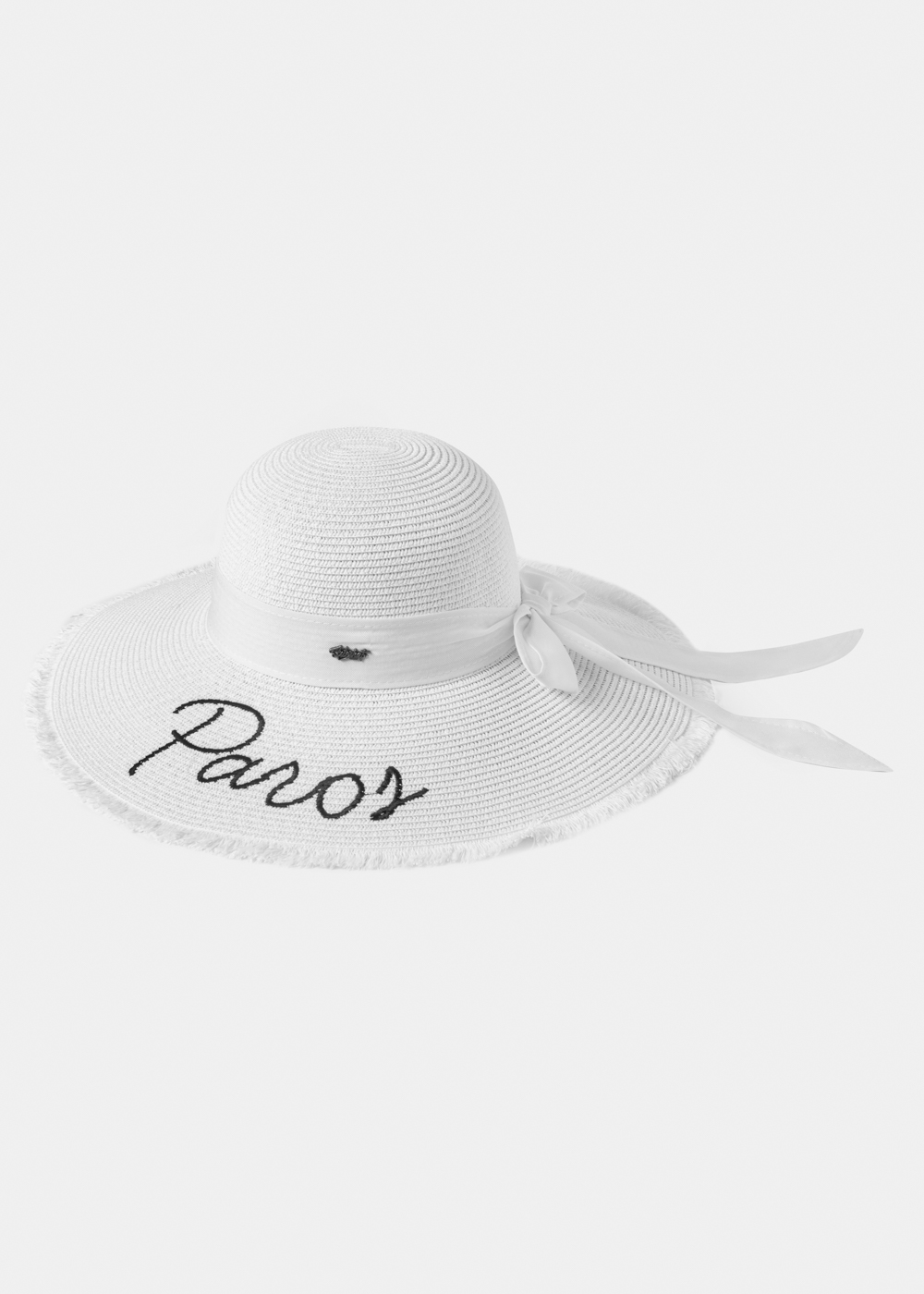White "Paros" Straw Hat w/ White Ribbon White "Paros" Straw Hat w/ White Ribbon - Image 1